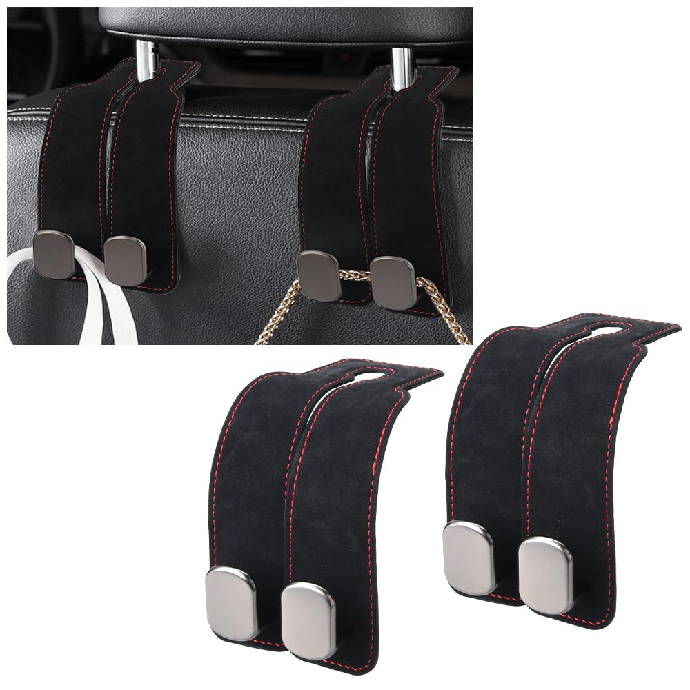 Car Seat Double Hooks for Front and Rear Headrest Set of 2 Hooks, Bags, Use, Hooks, (Black)
