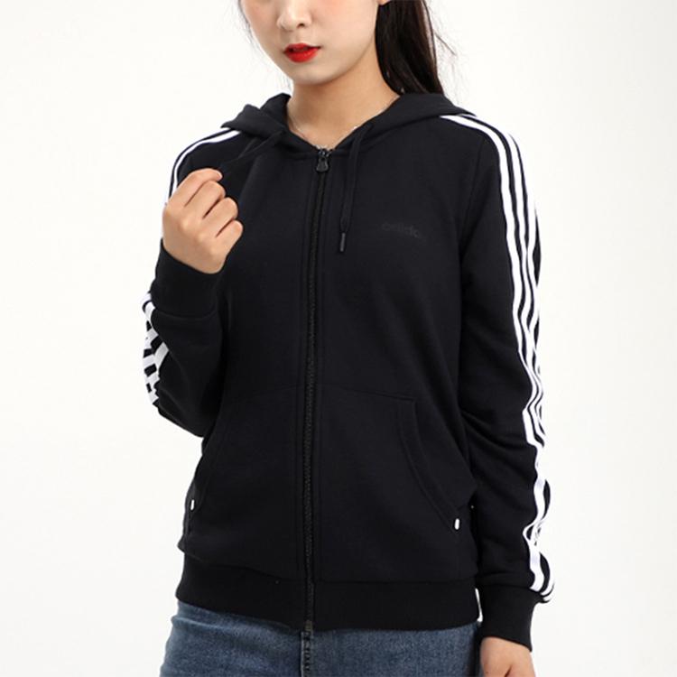 Adidas Essential 3-Stripes Zip Hoodie Women Jackets Black GL6053