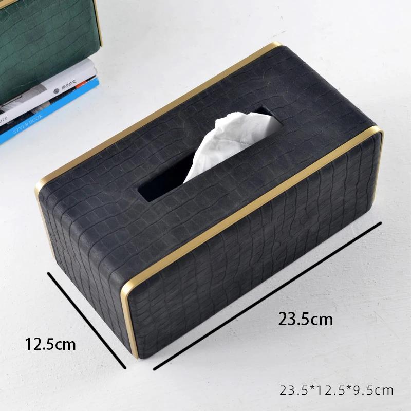 

Чехол для коробки с салфетками из кожи с медным краем, роскошный декор, держатель для коробки с салфетками для обеденного стола в отеле, украшение для гостиной, коробки для салфеток
