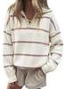 2026 Fall/Winter Women's Striped Zipper Sweater - Loose European and American Fashion Knit Pullover