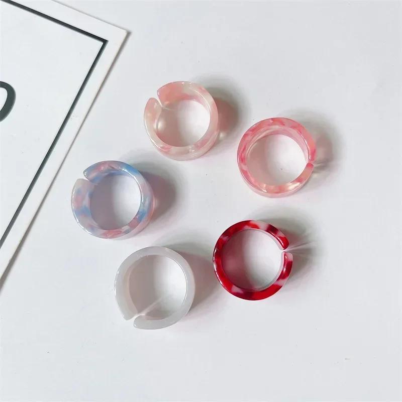 Colorful Open Marbling Ring Aesthetic Acetate Colorful Acrylic Thick Round Rings for Women Girls Jewelry Accessories Gifts