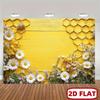 2D Bienen- und Gänseblümchen-Hintergrund, Waben- und Gelbholz-Party-Hintergrund
