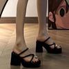 Internet Celebrities Thick Heel Thick Bottom Toe One-word Women 2025 Summer New Fashion Women High Heel Wear Versatile Cool Slippers