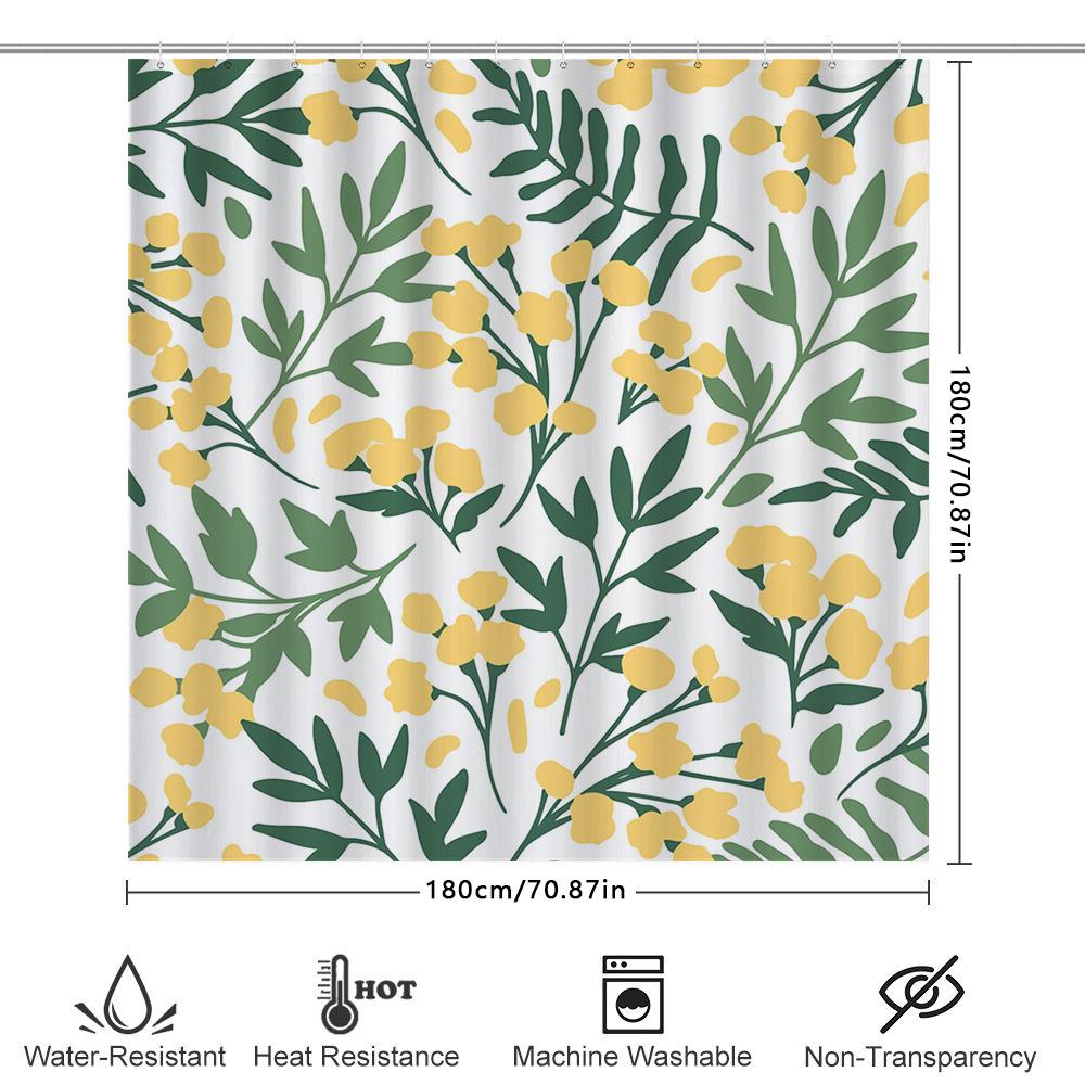 Modern Bathroom Decor Yellow And Green Floral Shower Curtain For Bathtub Home Decoration
