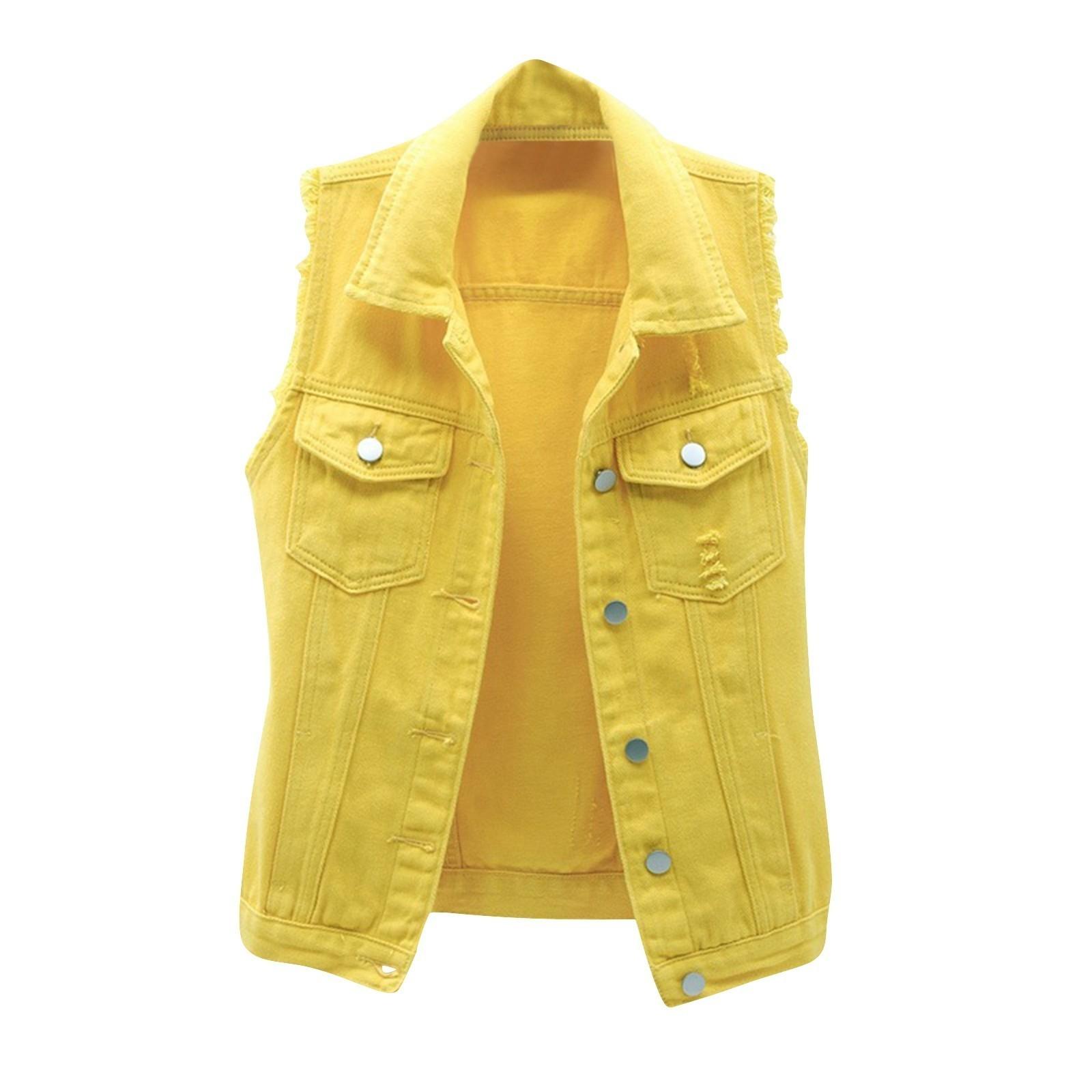 

Женская мода однотонный без рукавов карман короткий стиль с рваными краями и дырками кардиган жилет куртка L