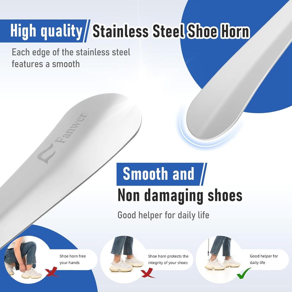 Extendable Shoe Horn Long Handle for Seniors, Twist To Lock, 16" To 31"Adjustable, Stainless Steel Telescopic Shoehorn for Men Women