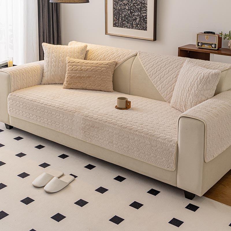 New Rabbit Plush Sofa Cushion Universal Non-Slip Straight Row Cushion For All Seasons Premium Sense Cover Cloth Towel Cover