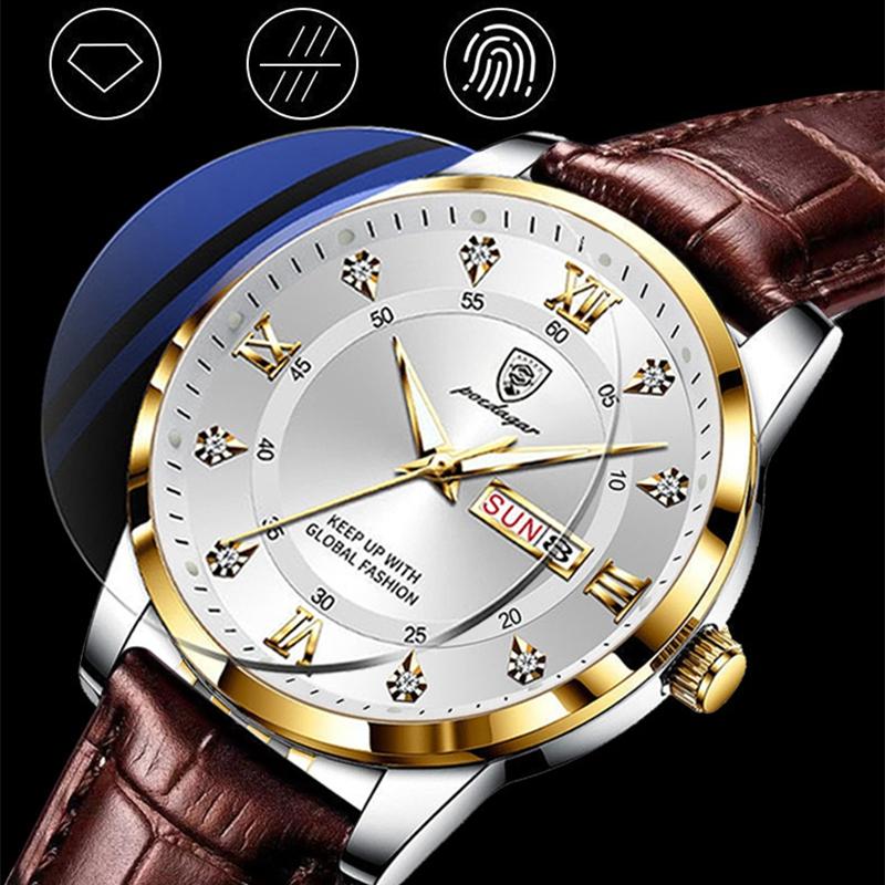Nejlepší nové módní pánské hodinky 2022 Světelné vodotěsné tenké hodinky s dvojitým kalendářem Diamantové dekorace Kožené pánské automatické hodinky