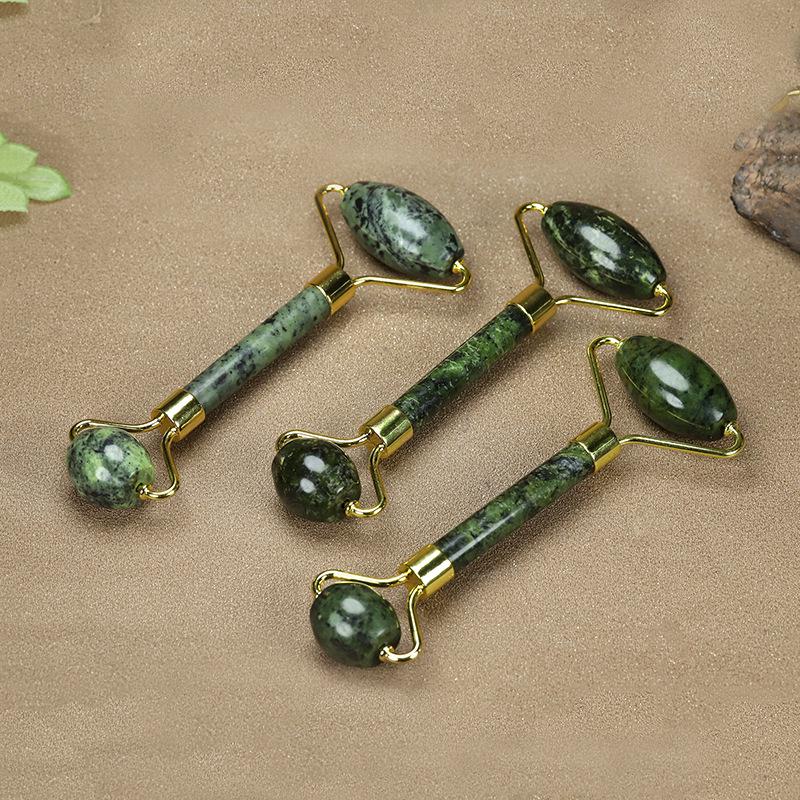 Natürliches Jade-Stein-Augenmasken- & Gua Sha-Set – Olivgrüner Teestein für Schönheitsmassagen & Wasseranwendungen