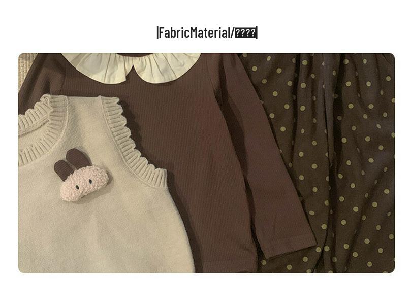 2025 Autumn Girls' Korean Long-Sleeve Knit Vest & Polka Dot Pants Set