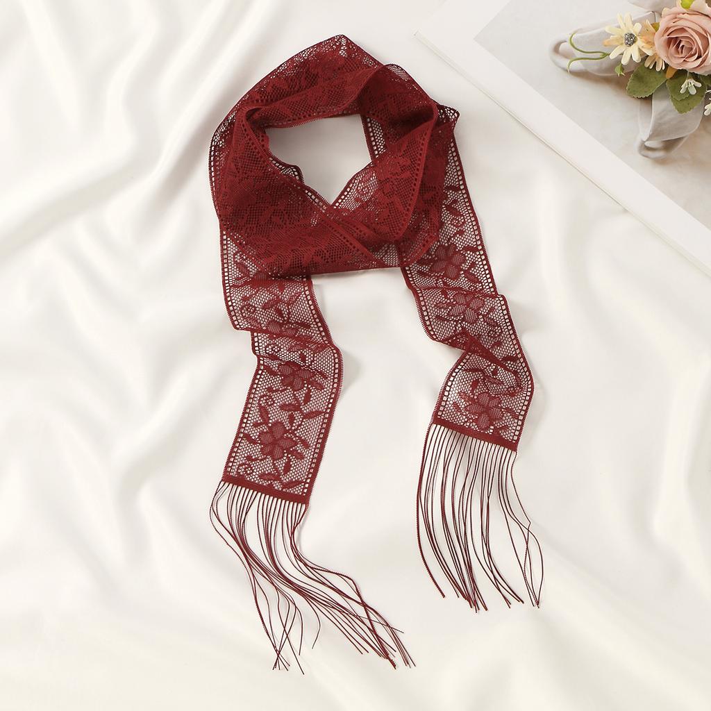 Lace Floral Tassel Neck Scarves Embroidered Skinny Neckerchief Multifunctional Headscarf Sweet Headbands Colorful Hair Scarf