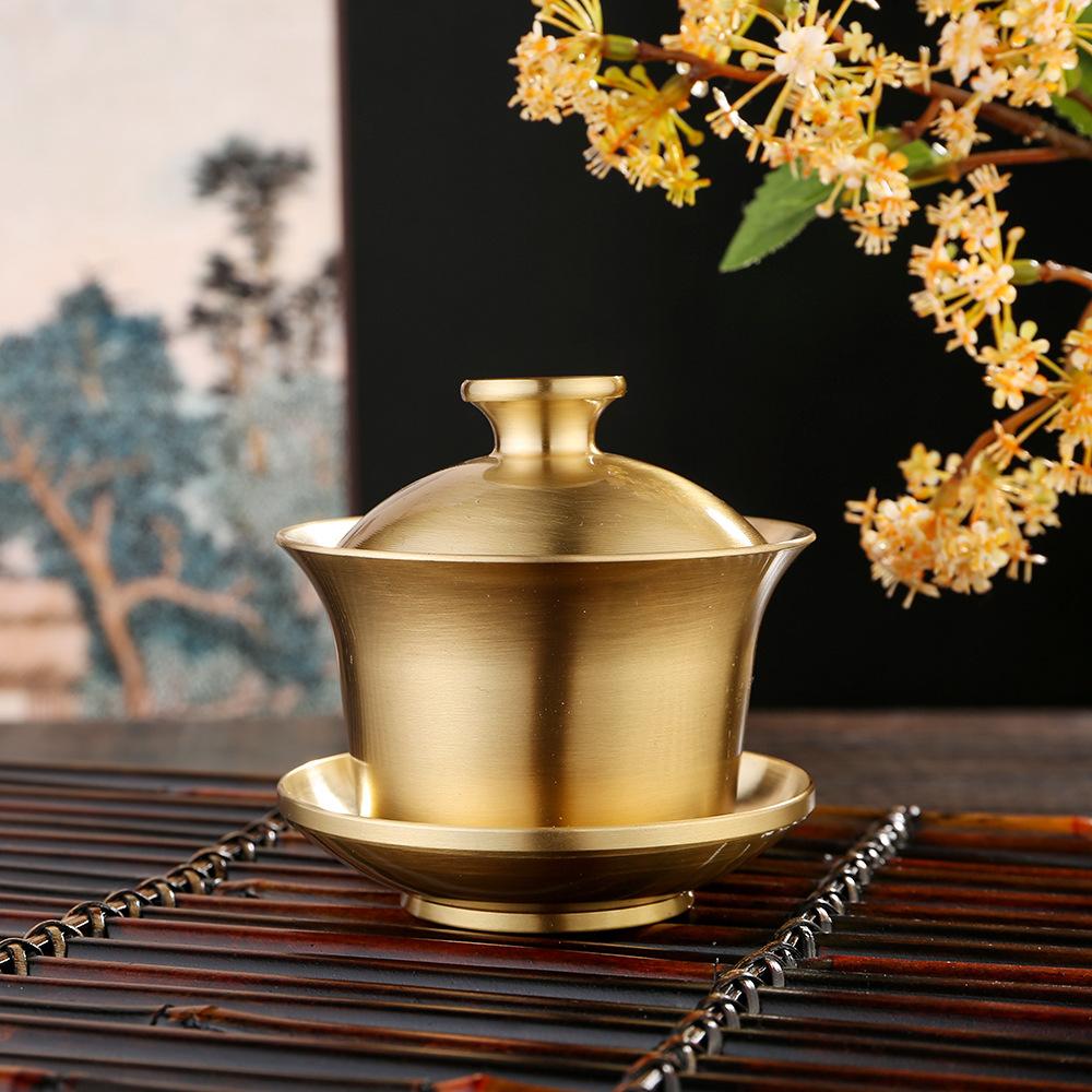 Brass Creative Tea Set, Dragon and Phoenix Chengxiang Tea Bowl, Chinese Tea Cup, Water Supply Bowl, Handicraft, Home Decoration