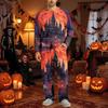 Men's Halloween Pajama Set Long Sleeve with Button Fly and Elastic Waist Drawstring for Sleepwear