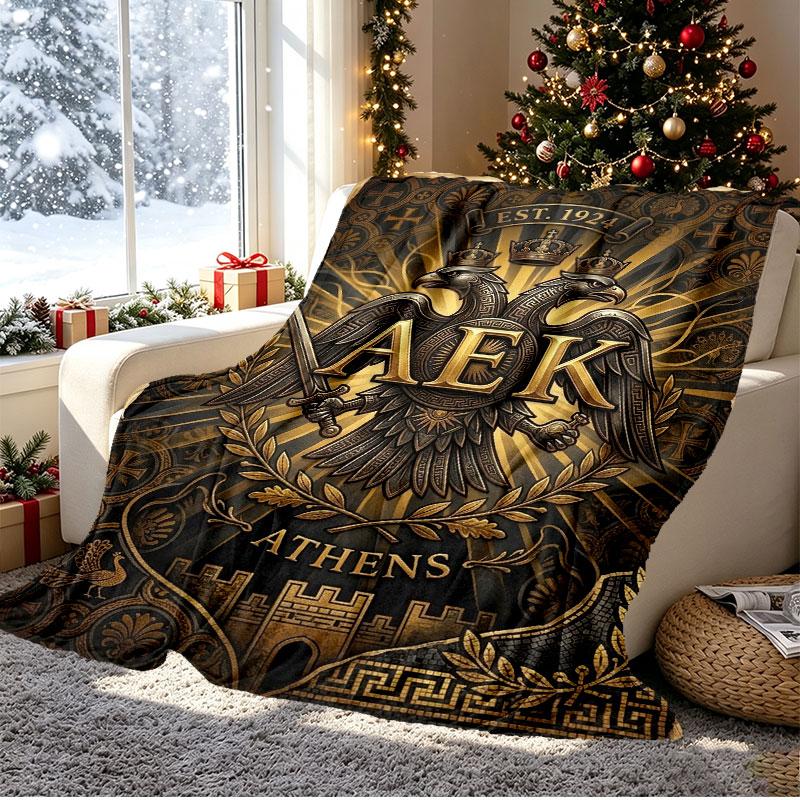 AEK Athens FC Pattern Blanket for Home Decoration, Bed, Sofa, Car Travel, Camping, Suitable for All Seasons, Birthday Christmas Gift