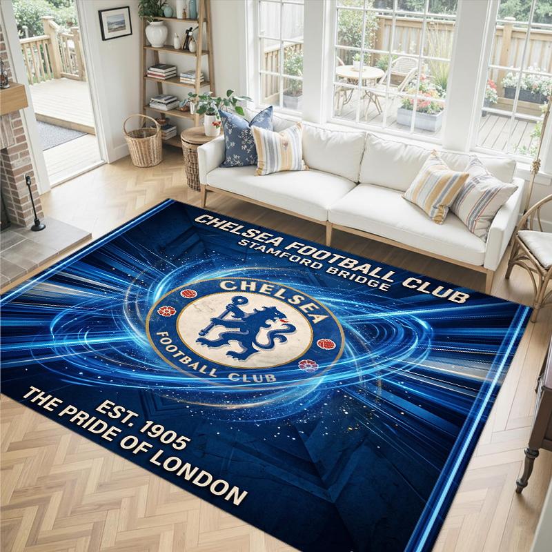 Tappeto in Velluto di Cristallo Design Chelsea FC Accogliente Non?Tappeto Stampato Antiscivolo per Camera da Letto Soggiorno Ingresso
