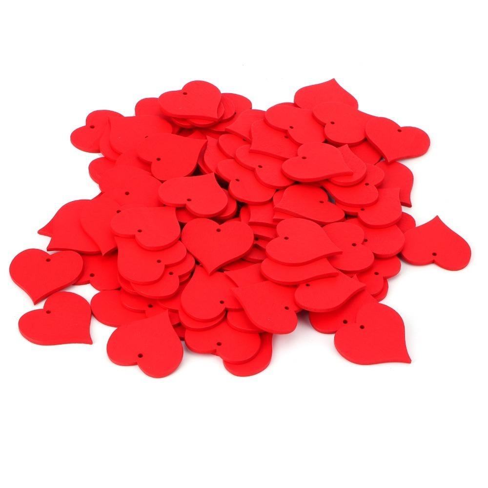 100Pcs Heart Shape Wooden Slices Red DIY Wood Ornament DIY Auxiliary Craft Patch Painting Creation 100Pcs
