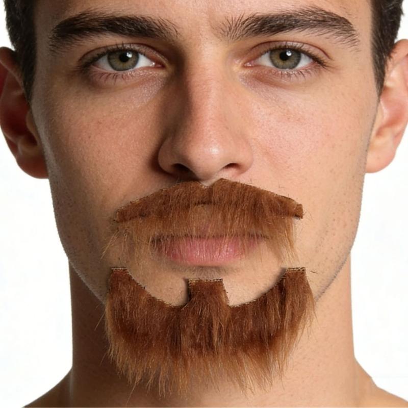 Costume Mustache and Goatee Set with Adhesive Wear for Cosplay Looks, Theater Outfits, Party Styling and Booth Photos