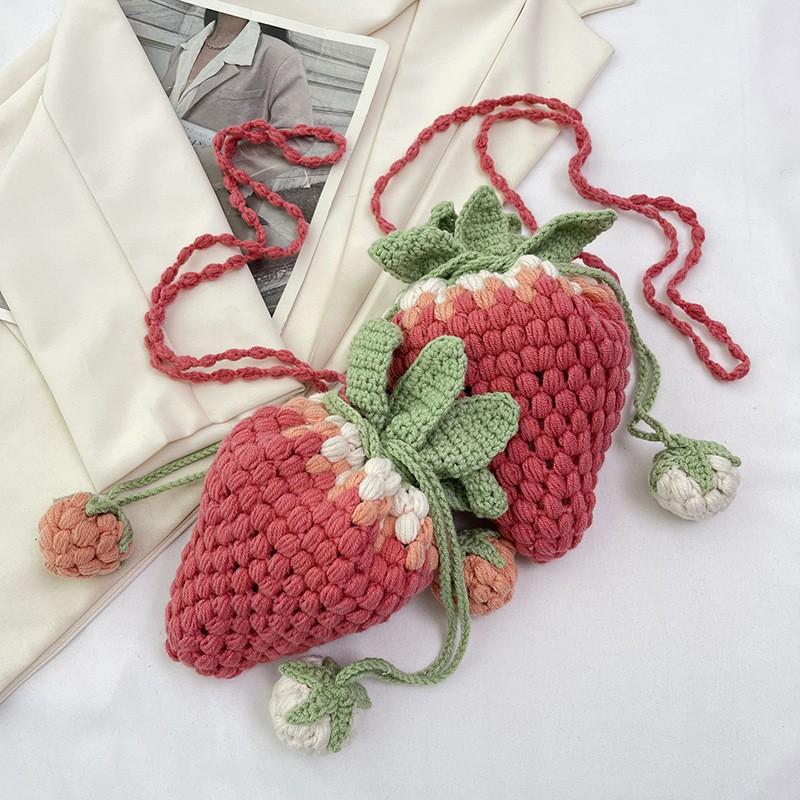 Internet Celebrity Diy Hand-knitted Crocheted Wool Cross-body Bag Women's Finished Cute Knitted Lipstick Mobile Phone