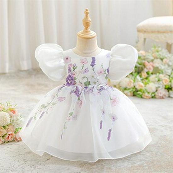 Girls' Formal Princess Dress - Floral Lace Mesh with Flower Detail, Ideal for Weddings