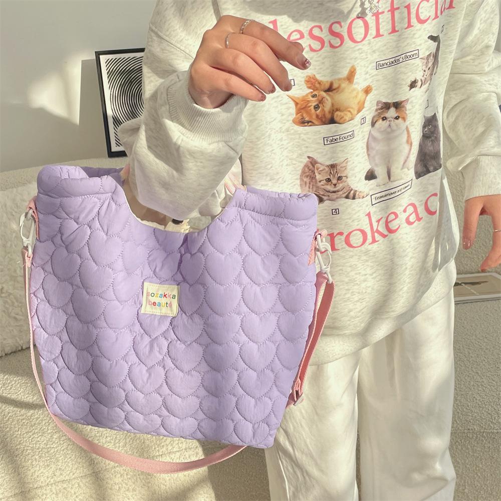 

Macaron quilted love cute gourd portable canvas bag large capacity versatile tote bag messenger bag