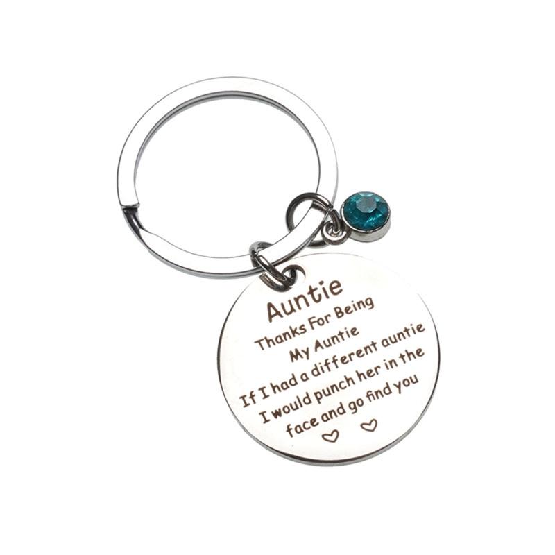 Stainless Steel Keaychain Aunt Appreciation Mothers Day Jewelry Round Pendant Keyring for Aunt Godmother Present