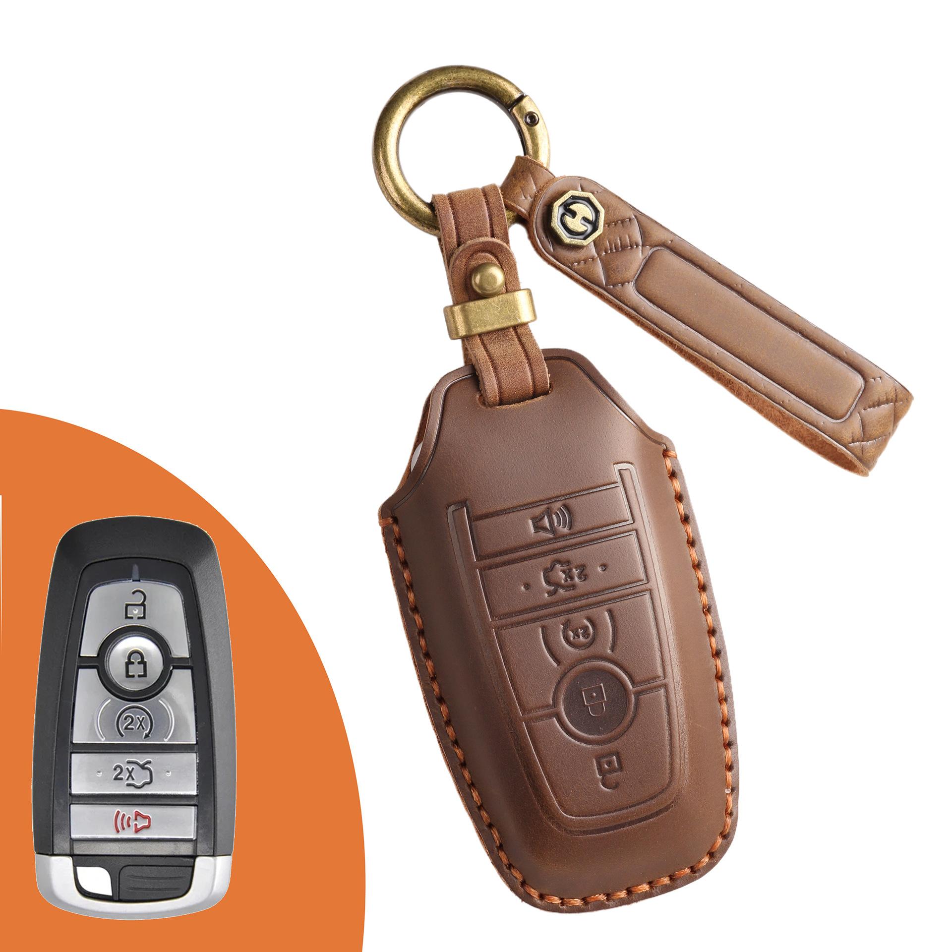 

Retro key cover is suitable for Ford Focus Mondeo cover, sharp edge leather shell, pure handmade key bag chain.