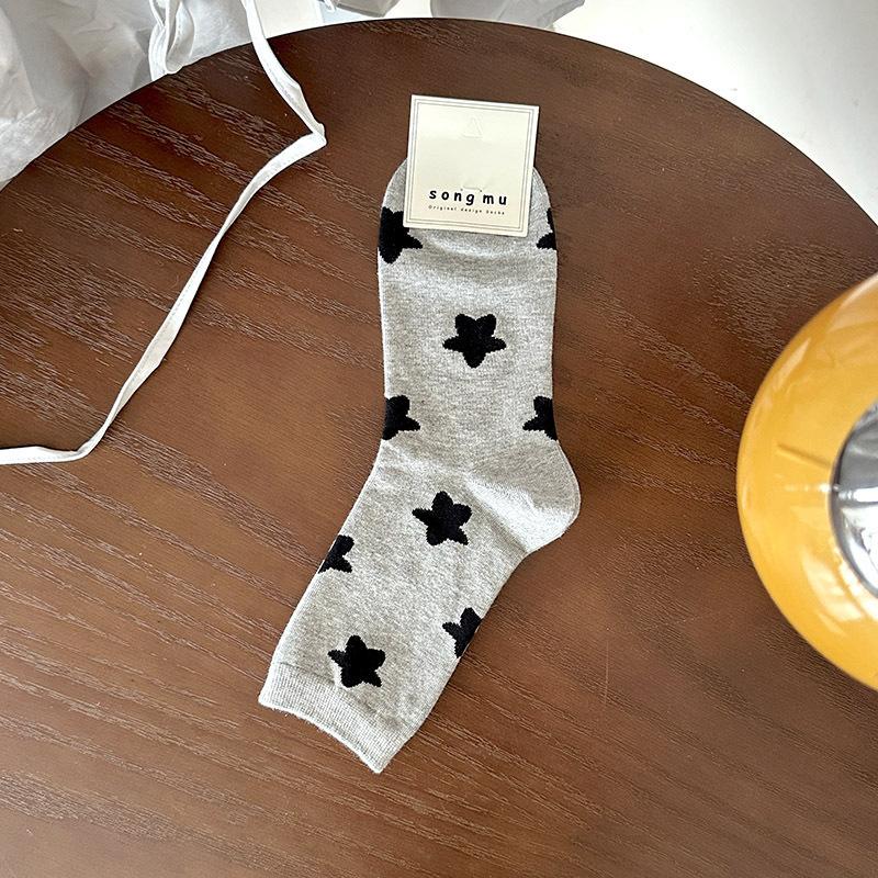 Star and Moon Polka Dot Socks for Women's Mid-calf In Autumn, Cute and Sweet Pile Socks, Trendy Long Socks