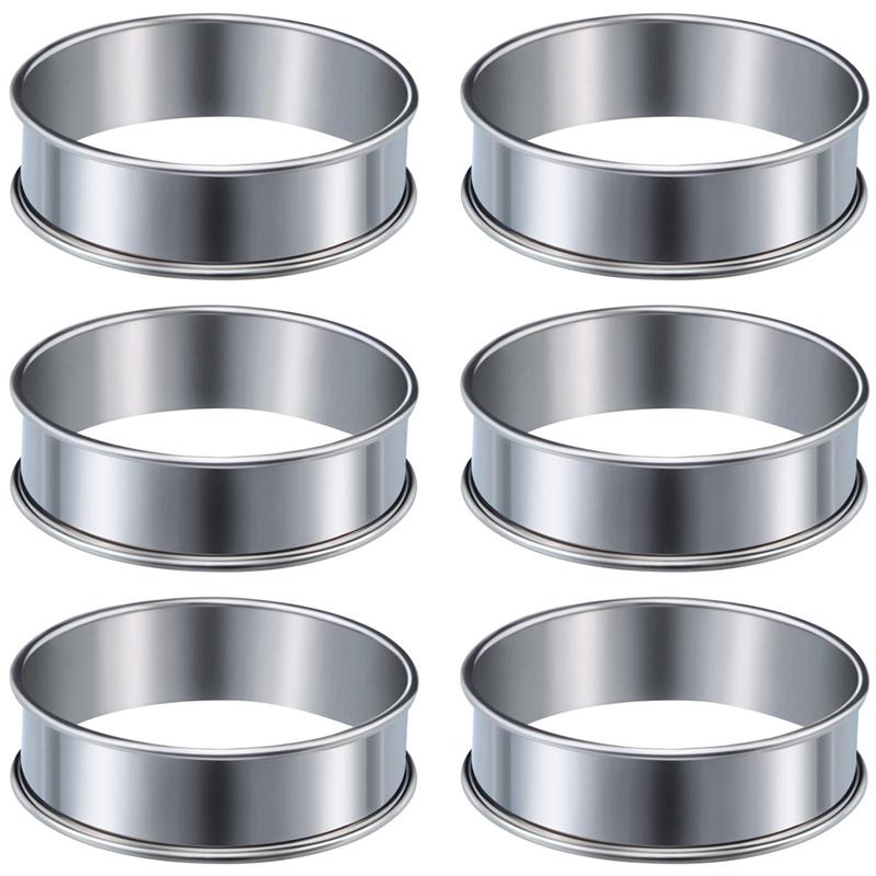 

6 Pieces Muffin Tart Rings Double Rolled Tart Ring Stainless Steel Muffin Rings Metal Round Ring Mold for Food Making срібний