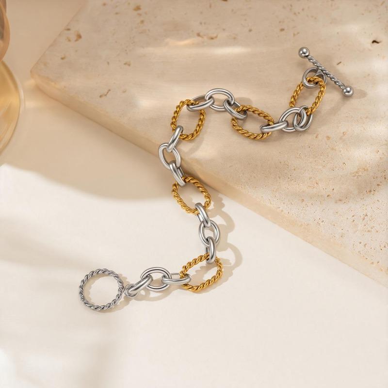 Minimalist 18k Gold Plated Stainless Steel Two Tone Twisted Cross Chain Ot Buckle Bracelet