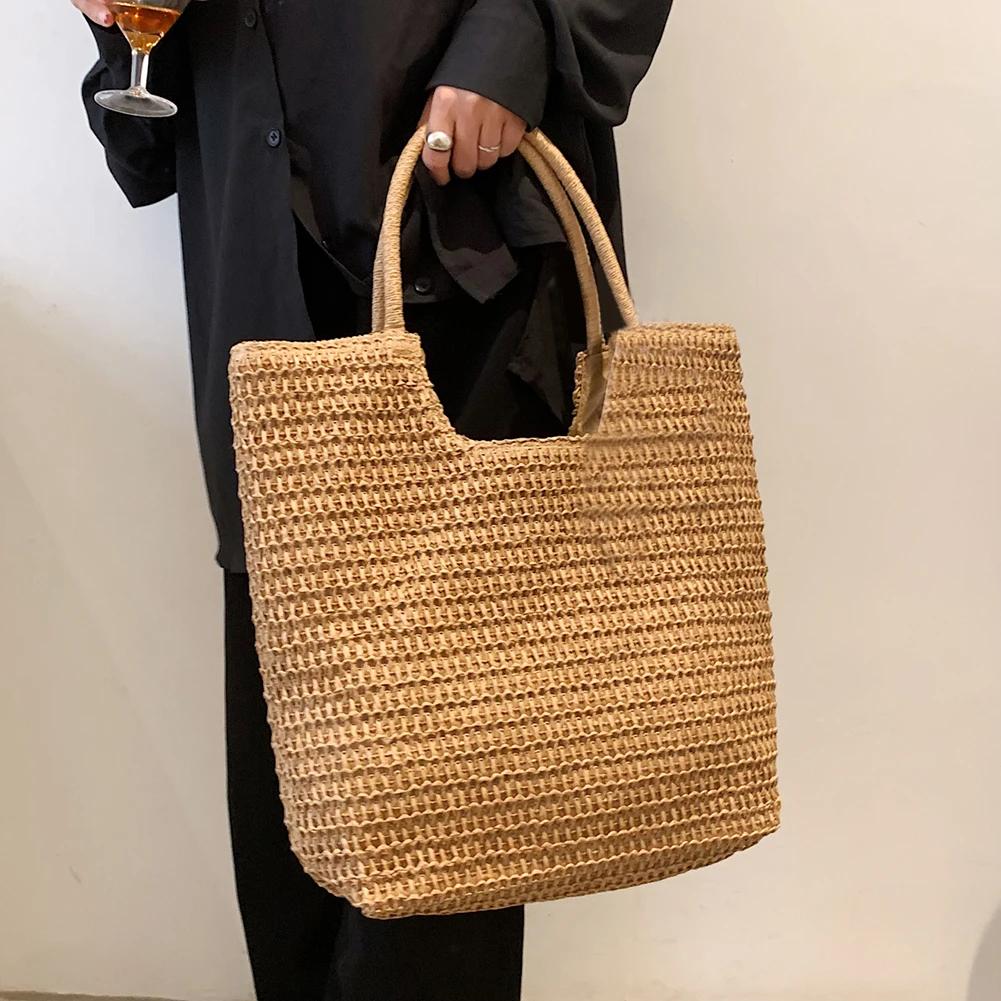 2025 Summer Straw Woven Bag with Tassels Weave  Beach Bag for Women Large Capacity Fashion Shoulder Bag Ladies Boho Knitting Bag