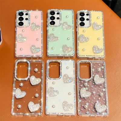 Handmade Sparkly Diamond Pearl Heart IMD Phone Case, Compatible with Samsung S23 Ultra/S24/S25 & A07/A15/A16/A17/A26/A35/A36/A55/A56
