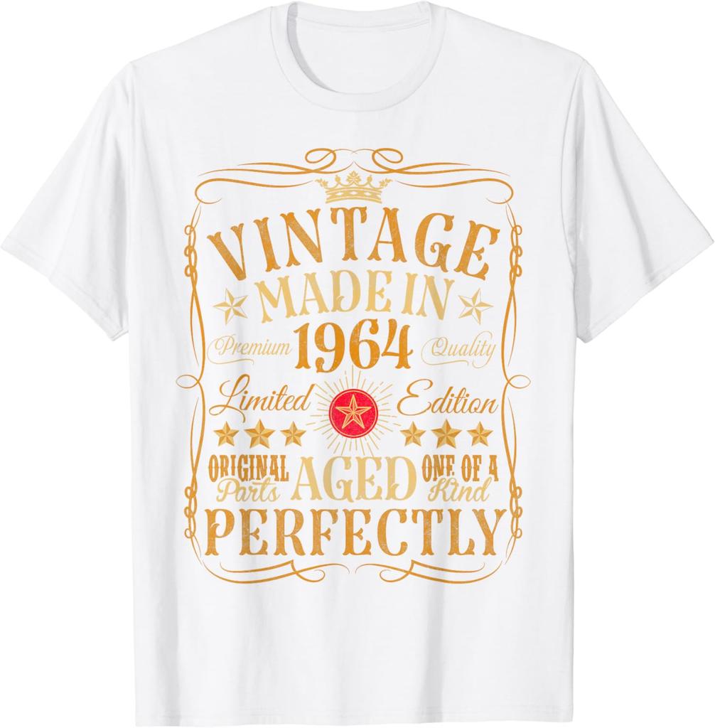 Vintage 60th Birthday Decorations Vintage 1964 60 Birthday TShirt Men Women Clothes Graphic T Shirts Unisex Summer Soft Tops