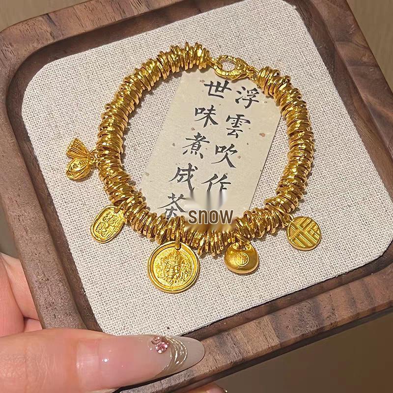 Yellow Wealth God Light Luxury Bracelet: Gold-Plated Beast Woven Rope for Fortune. Perfect Gift for Girlfriend's Birthday.