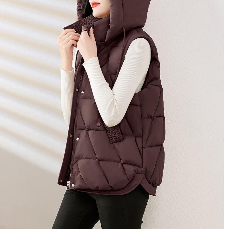 Cotton vest women's autumn and winter new Korean version vest hooded short vest versatile cotton-padded vest jacket