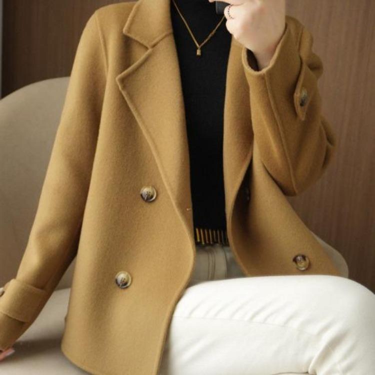 Winter Warm Women Woolen Coat Double Breasted Lapel Long Sleeve Business Jacket OL Commute Formal Loose Solid Color Thickened Coat
