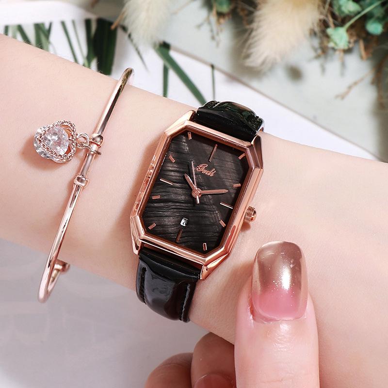 Fashion Women's Watch Korean Style Simple Small Square Watch Temperament Quartz Watch Calendar Belt Watch for Women