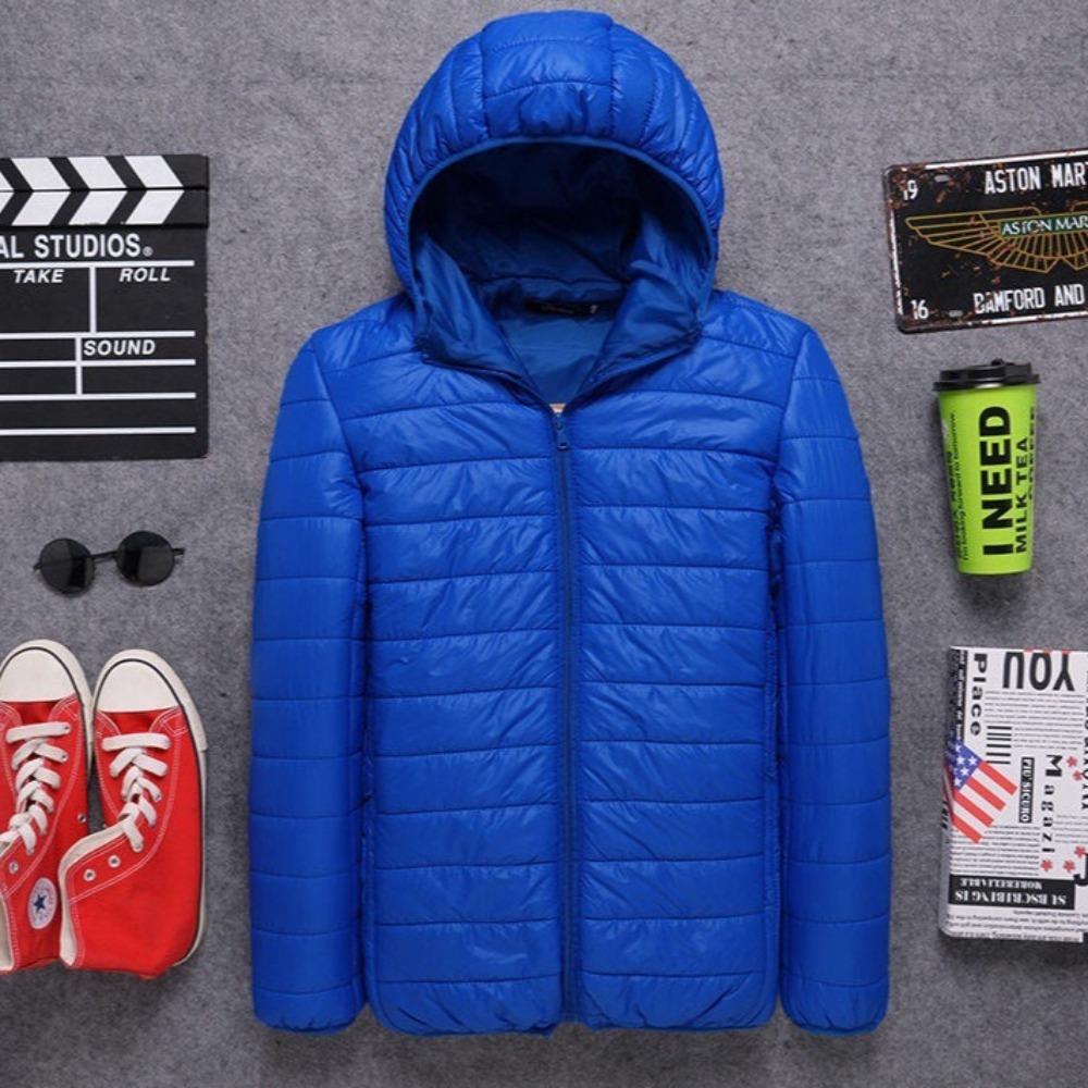 Men's Casual Solid Color Hooded Cotton-padded Jacket for Autumn and Winter, Warm Down Jacket