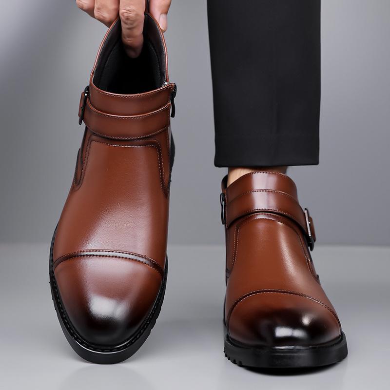 Fashion Fashion Casual Business Leather Boots for Men Solid Color Buckle Designer Shoes Male Autumn Winter Antiskid Work Boots Man