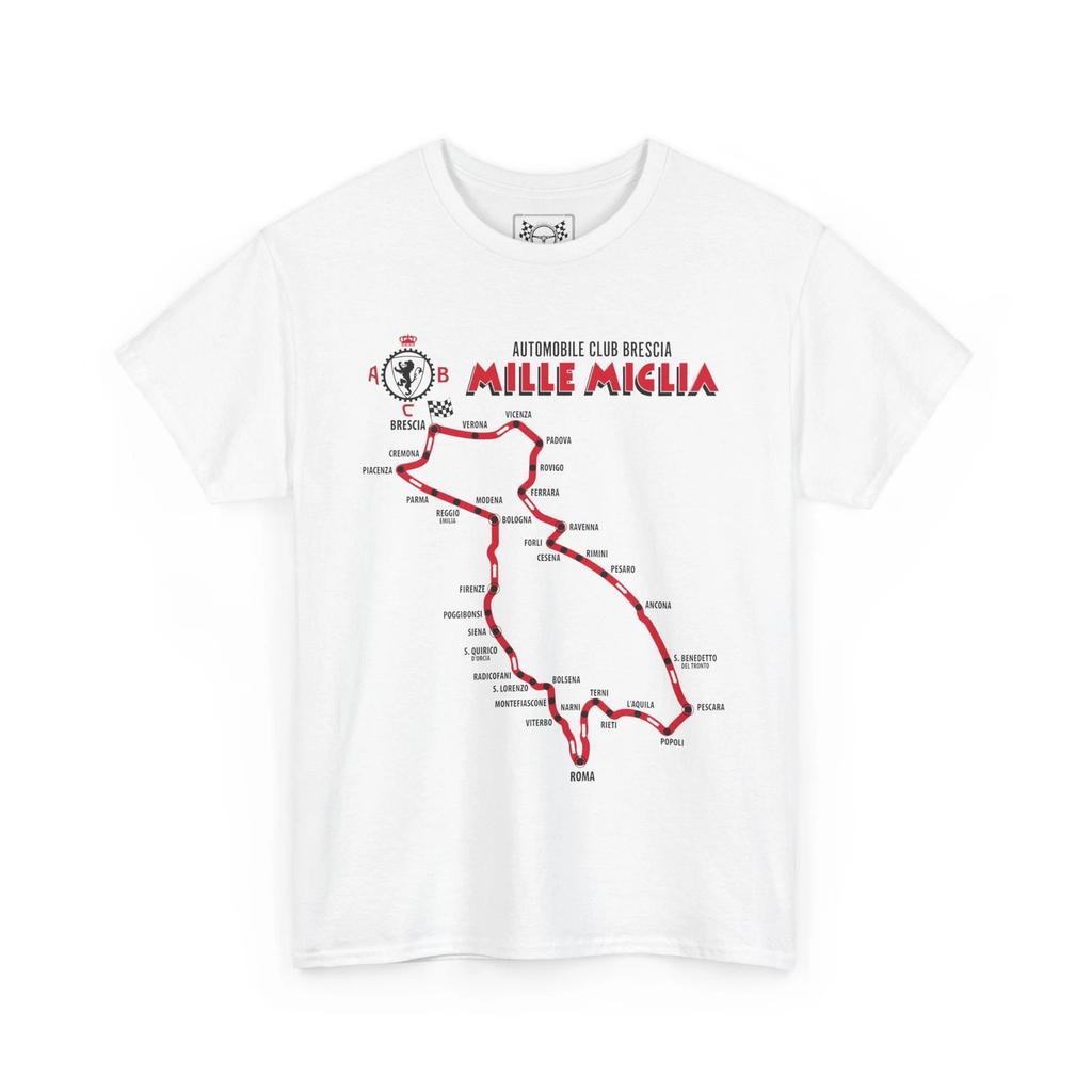 T-shirt Carte de la Course Mille Miglia - T-shirt Auto Club Brescia - Cadeau Voiture de Course Italienne
