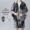 2024 Hong Kong Style Plus Size Ice Silk Short Sleeve Shirt & Shorts Men's Casual Two-Piece Set