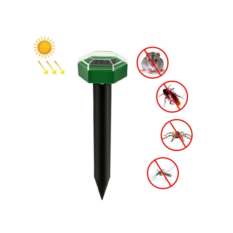 Répulsif anti-taupes hexagonal solaire ultrasonique d'extérieur à insérer dans la pelouse (vert)