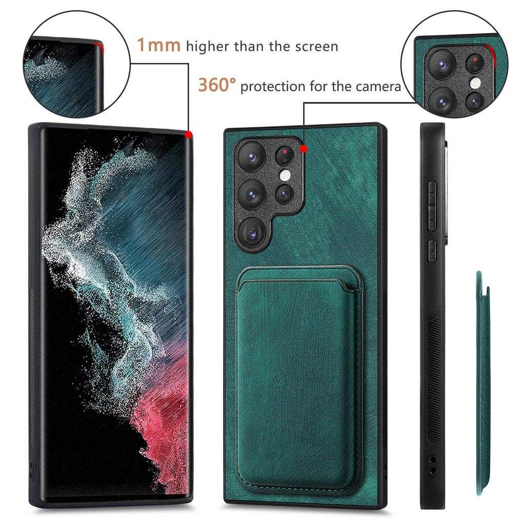 Für Samsung Galaxy S22 Ultra 5G Hülle Kompatibel mit MagSafe Leder Rückabdeckung mit Abnehmbarem Kartenhalter