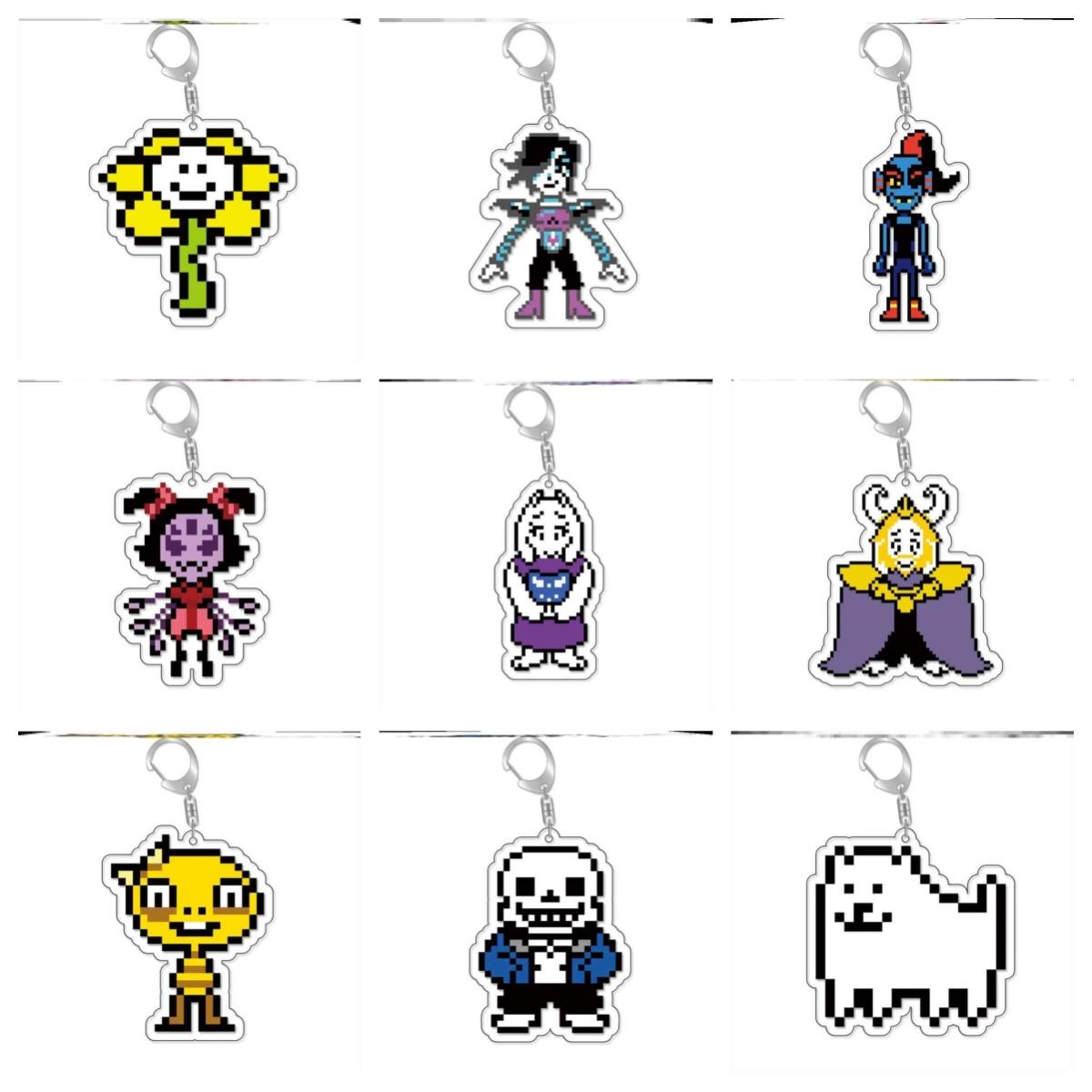 Chic Studio Unisex Silver Game Anime Undertale Pixel Acrylic Keychain Model Cosplay Characters Ornament Goods Collection Firend Fans Toys Gifts