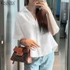 ZANZEA Women Classic Collar Summer Loose Half Sleeve Plain Blouse