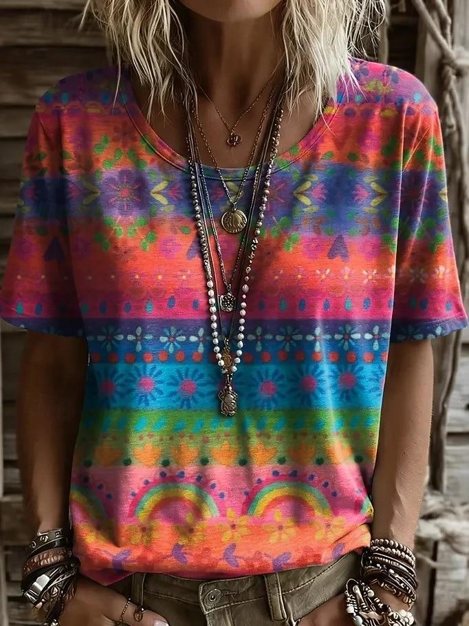 Women s T Shirt Print Floral Graphic Geometric Vintage Stylish Casual L