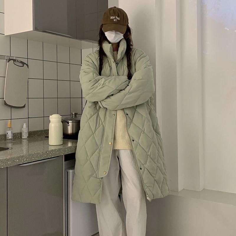 

Зимнее вельветовое пальто для женщин свободного кроя с толстой подкладкой в ромбовидный узор XL зелёный