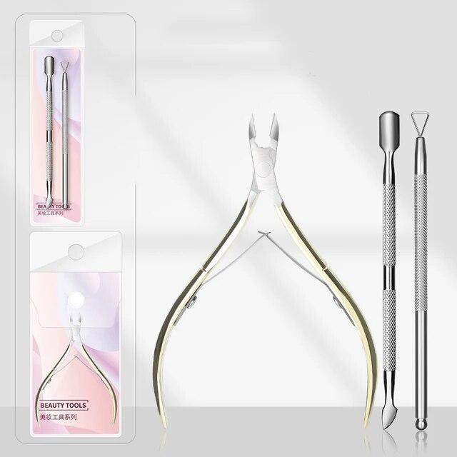 2/3/4Pcs Nail art Silber Häutchen Zange Schere Edelstahl Maniküre Zubehör Nagel Werkzeuge Set Abgestorbene haut Drücker Entferner