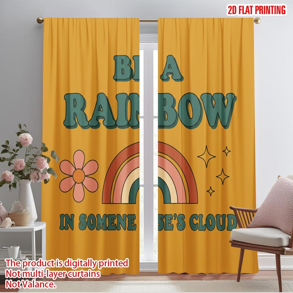 2pcs 2D flat printing Window Treatment Curtains Retro Rainbow Daisy Stars Polyester Without Electricity 0 Use for General
