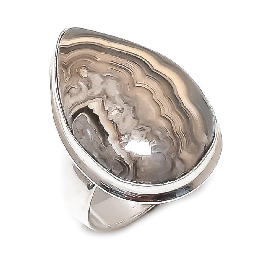 Natural Laguna Lace Agate Gemstone 925 Sterling Silver Jewelry Ring Size 9 M7f43