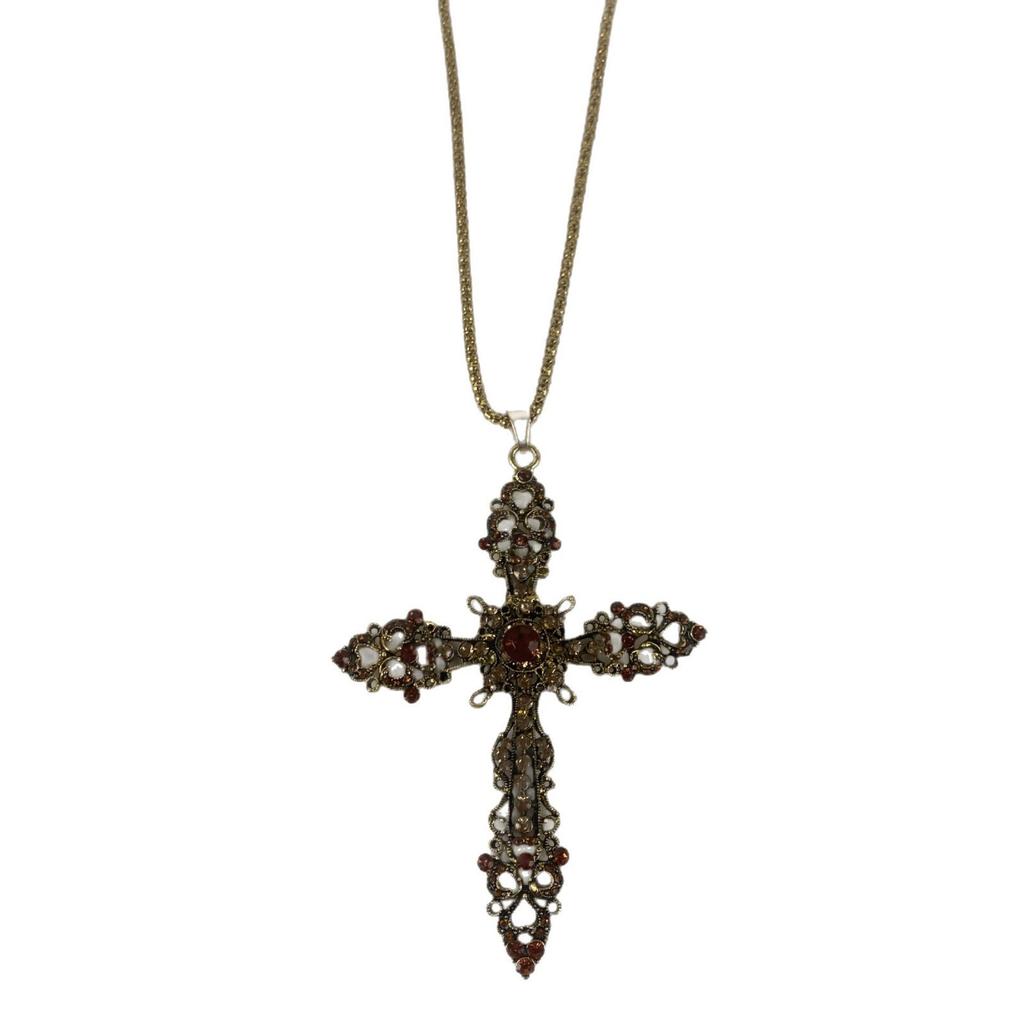 Dark rhinestone cross pendant sweater chain retro sweet cool style personality hip hop street men's and women's necklace collarbone chain